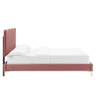 Modway Current Performance Velvet Queen Platform Bed with Gold Metal Legs - Dusty Rose-Bed Frame Weight Capacity: 800 lb