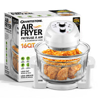 Granitestone Big Boss - Friteuse à air chaud extra large de 16 pintes (15 L) en verre avec 3 zones de cuisson et grilles en acier inoxydable - Blanche-Friture sans huile pour un croustillant plus sain: obtenez le croustillant que vous aimez avec peu ou pas d’huile grâce à la convection 360° et au double bol qui éloigne l’excès de graisse