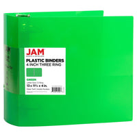 JAM Paper - Classeur en plastique de 4 pouces - classeur à 3 anneaux vert-Couleur : rouge, vert, bleu et orange | Soyez élégant et organisé avec des classeurs colourés.