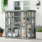 PawHut - Catio enclos extérieur 71 maison en bois avec 2 condos - 74 po L x 38,2 po l x 70,9 po H-Une porte de 66,9 po (170 cm) de haut vous permet d'entrer facilement pour le nettoyage et l'interaction 