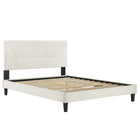 Modway - Yasmine Lit plateforme complet en velours haute performance avec capitonnage vertical et pieds effilés en bois noir - Blanc-Lit de plateforme complet