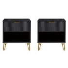 Manhattan Comfort DUMBO 20.07" Modern 1-Drawer Nightstand 2-Piece Set - Black-Modern-Contemporary with a taste of Glam - Nightstand for Bedroom and Living Room Use. Set of 2