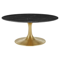 Modway Lippa 36" Round Faux Marble Coffee Table - Gold Black-Modern Coffee Table