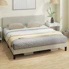 HOMCOM King Size Adjustable Headboard Platform Bed Frame - Light Grey-12 plywood slats with metal legs support up to 800 lb. (363 kg) securely