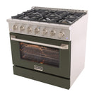 Kucht 36" KNG Series Pro Style Natural Gas Range - Stainless Steel/Olive Green-High-quality metal control knobs