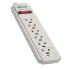 Tripp Lite Protect It! 6-Outlet Surge Protector - 8' Cord - Low-Profile Plug-PROTECT ANY ELECTRONIC DEVICE FROM POWER SURGES & SPIKES: Surge Protector with six outlets protects your PC, personal computer, laptop, printer, scanner, router, phone, fax, modem, television, lamp or any other home/office electronics from dangerous power surges, spikes & line noise.