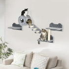 PawHut 4-Piece Cat Wall Shelves with Condo - Grey-Wall-mounted design, satisfy their desire to higher place 