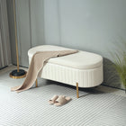 HOMCOM Channel Tufted Upholstered Bedroom Ottoman Bench - Cream White-Golden legs add a sophisticated touch to its chic appearance