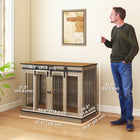 PawHut 47" Dog Crate Furniture with Divider Panel - Oak-2 lockable sliding doors for the safety of your pets 