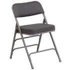 Chaise pliante Premium de la série HERCULES en métal et tissu gris à triple entretoise courbé et double charnière-Rembourrage en tissu gris