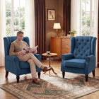 HOMCOM - Fauteuil d’appoint en tissu avec pieds en bois - accoudoirs roulés pour chambre - bleu-Dimensions totales : 29,1 po L x 33,9 po l x 40,2 po H / 74L x 86W x 102H cm 
