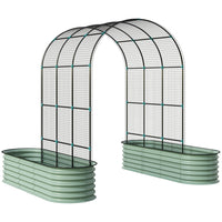 Outsunny Galvanized Raised Garden Bed with 79" H Arch Trellis - 78" L x 24" W - Light Green-Two garden beds and arch trellis support climbing plants 