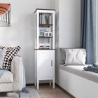 Kleankin - Armoire de rangement de salle de bain haute autoportante en MDF - blanc-Comprend trois étagères ouvertes sur trois niveaux et une armoire avec une étagère intérieure réglable   