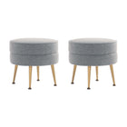 Manhattan Comfort Bailey 18.11" Mid-Century Modern Polyester Blend Upholstered Ottoman - Grey with Gold Legs - 2 Pack-Mid-Century Modern Ottoman Perfect for Living Room Use