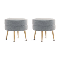 Manhattan Comfort Bailey 18.11" Mid-Century Modern Polyester Blend Upholstered Ottoman - Grey with Gold Legs - 2 Pack-Mid-Century Modern Ottoman Perfect for Living Room Use