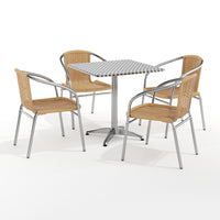 Flash Furniture – Table carrée de 27,5 po en aluminium/4 chaises en rotin beige, intérieur/extérieur TLH-ALUM-28SQ-020BGECHR4-GG-Aluminium, beige