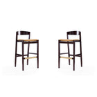 Manhattan Comfort - Klismos tabouret de bar moderne du milieu du siècle de 20" en similicuir camel et noyer foncé, lot de 2-Tabouret de bar moderne du milieu du siècle avec banquette arrière parfait pour un bar et une cuisine. Ensemble de 2