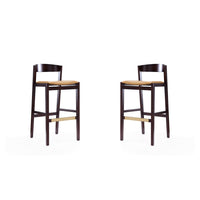 Manhattan Comfort - Klismos tabouret de bar moderne du milieu du siècle de 20" en similicuir camel et noyer foncé, lot de 2-Tabouret de bar moderne du milieu du siècle avec banquette arrière parfait pour un bar et une cuisine. Ensemble de 2