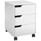 HOMCOM 3-Drawer Filing Cabinet with Wheels, Mobile - White-3 drawers with cut-out handles on metal sliding rails for organized storage
