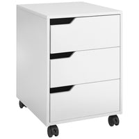 HOMCOM 3-Drawer Filing Cabinet with Wheels, Mobile - White-3 drawers with cut-out handles on metal sliding rails for organized storage

