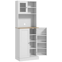 HOMCOM 66.5" H Freestanding Kitchen Pantry Cabinet with Hutch - White-6-tier inner shelf and 2-tier open shelf organize groceries efficiently 
