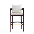 Manhattan Comfort Ritz 22" Mid-Century Modern Faux Leather Upholstered Bar Stool - Ivory and Dark Walnut - 3 Pack-Includes 1 Loose Pillow Backrest