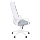 Monarch Specialties 7270 High-Back Executive Office Chair - White/Grey Fabric-360-degree swivel seat and white 5-star base with hooded casters offer mobility, while an adjustable height mechanism with tilt-back/lock-in control allows the chair to be optimized for the sitter