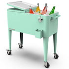 Permasteel 80 qt Retro Rolling Patio Cooler with Divider - Mint-Matte finish