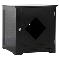 PawHut Cat Litter Box Enclosure End Table - Black-Can be used as a cat litter house, nightstand, or an end table 