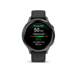 Garmin - Venu 4 – 41 mm, Ardoise avec bracelet en silicone noir-Suivi du sommeil avancé (amélioré): Obtenez un score de sommeil et un coaching personnalisé sur la quantité de sommeil dont vous avez besoin et comment vous pouvez vous améliorer. Suivez même les différentes phases de sommeil et les siestes — et voyez des indicateurs clés, tels que l'état de la HRV et la température de la peau, pour mieux comprendre votre santé. De plus, avec la fonction d'alignement du sommeil, voyez à quel point vous êtes ali
