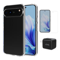 AXS Starter Kit bundle with Ultra Clear Case Screen Protector and 30W Charger for Google Pixel 9 Pro XL - Clear-Drop-tested, scratch resistant phone case with shock absorbing air pockets