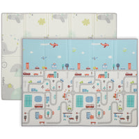 Qaba - Tapis de jeu pour bébé - grand tapis en mousse - 77 po L x 58 po l - motif circuit et éléphant-Alternez entre un motif de voiture de circuit et un motif d’éléphant mignon 