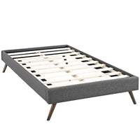 Modway Helen Fabric Twin Bed Frame with Round Splayed Legs - Grey-Solid Wood Frame