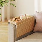 HOMCOM - Plateau d’accoudoir de canapé pliable en bambou pour boissons - bois naturel-Se roule pour un rangement compact, idéal pour les petits espaces de vie 