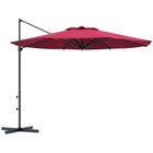 Outsunny 10' Cantilever Patio Umbrella with 360°Rotation, Crank, Tilt, Cross Base, 8 Ribs, Air Vent - Red-Freely adjustable canopy offers shade angle you want