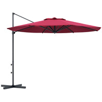 Outsunny 10' Cantilever Patio Umbrella with 360°Rotation, Crank, Tilt, Cross Base, 8 Ribs, Air Vent - Red-Freely adjustable canopy offers shade angle you want