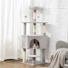 PawHut - Arbre à chat 54 po avec grand condo douillet, perchoir supérieur en peluche - gris clair-Recouvert d’un tissu peluche ultra-doux, créant un espace de repos confortable et chaleureux 