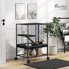 PawHut 34" H 2-Tier Rolling Small Animal Cage - Black-Ramp, water bottle and food bowl included 