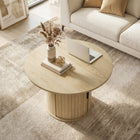 HOMCOM 31.5" Round Coffee Table with Storage - Natural Wood-MDF and steel construction supports up to 33 lbs securely