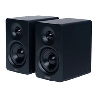 Edifier M60 Hi-Res Wireless Audio Touch Control Multimedia Bluetooth Speaker - Black-Each hand-crafted wooden cabinet houses a 1" silk dome tweeter and a 3" long-throw aluminum mid-low driver. Powered by a high-efficiency closed-loop Class-D audio amplifier, the speakers produce a total of 66W RMS, delivering powerful and clear sound.