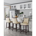 Manhattan Comfort Emperor 19" Traditional Faux Leather Upholstered Bar Stool - Cream and Walnut - 3 Pack-Frame Made of Solid Beech Wood with Rich Walnut Finish