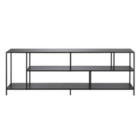 Hudson&Canal Winthrop TV Stand with Metal Shelves for TV's up to 75" - Blackened Bronze-A modern contemporary design accommodates TVs up to 75" for your entertaining space