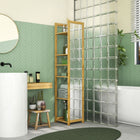HOMCOM - Miroir pleine longueur avec étagère et cadre en bambou - 13,8 po l x 66,1 po H - marron-L’étagère à 6 niveaux offre un grand espace de rangement 