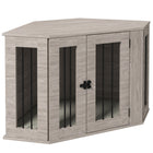 PawHut 41" Corner Dog Crate Furniture with Cushion - Walnut Brown-Functions as a dog crate or side table 