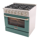 Kucht 36" KNG Series Pro Style Propane Gas Range - Stainless Steel/Green-Sealed burners make the range easy to clean