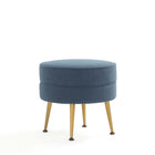 Manhattan Comfort Bailey 18.11" Mid-Century Modern Polyester Blend Upholstered Ottoman - Blue with Gold Legs-Mid-Century Modern Ottoman Perfect for Living Room Use