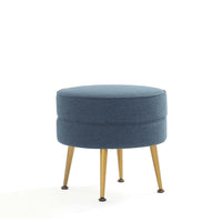 Manhattan Comfort Bailey 18.11" Mid-Century Modern Polyester Blend Upholstered Ottoman - Blue with Gold Legs-Mid-Century Modern Ottoman Perfect for Living Room Use
