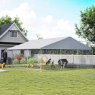 PawHut Outdoor Dog Kennel with Roof and Secure Latch - 19.7' x 19.7' x 8.9'-PE fabric is waterproof and UV-resistant 