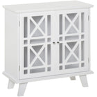 HOMCOM 31" L Storage Cabinet with Fretwork Doors and Shelf - White-Fretwork design accents your house with timeless elegance 