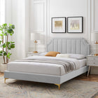 Modway - Sienna Lit plateforme Simple en velours haute performance avec pieds en métal doré - Gris clair-Assemblée requise